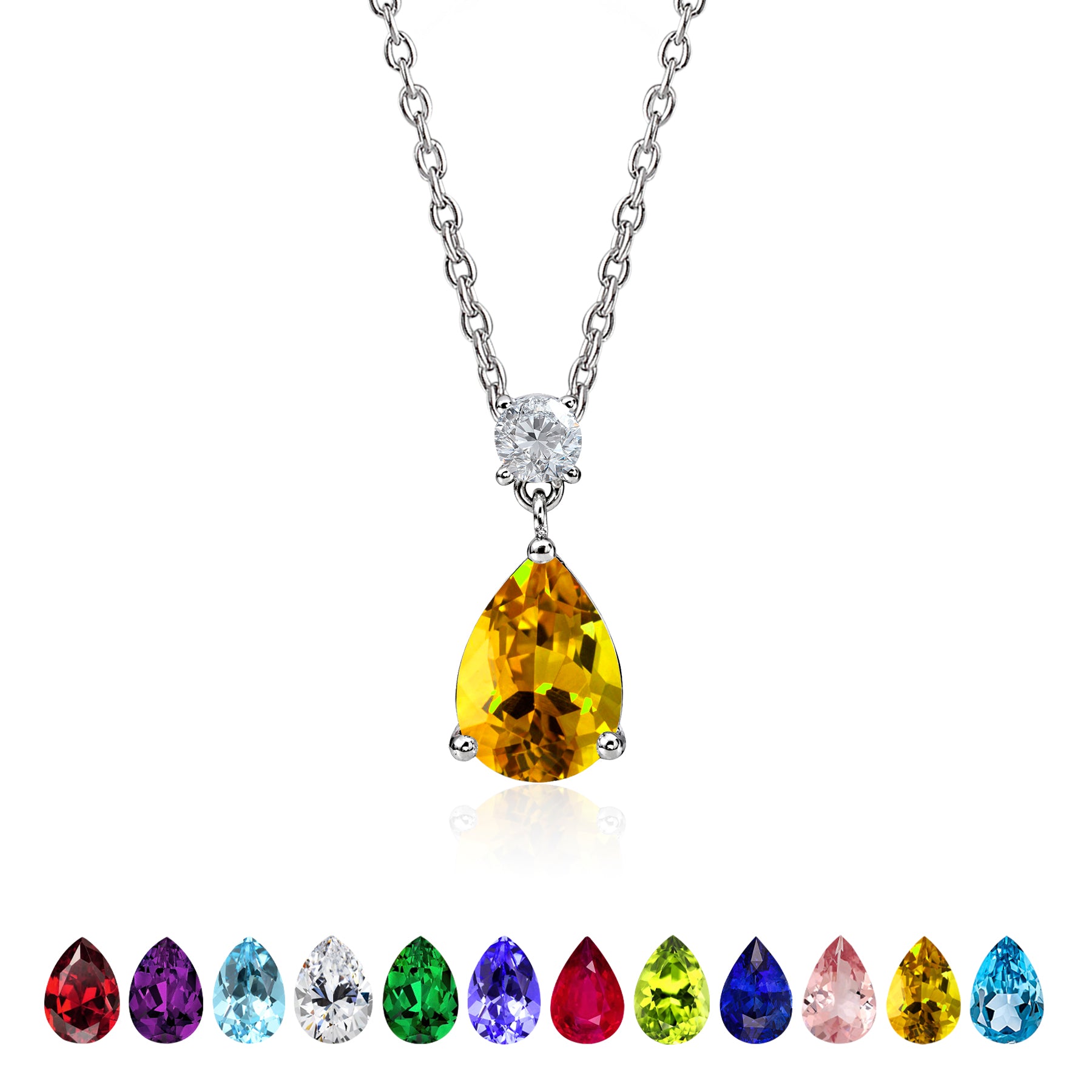 3.25 Carat Birthstones Round and Pear Cut Dangle Necklace