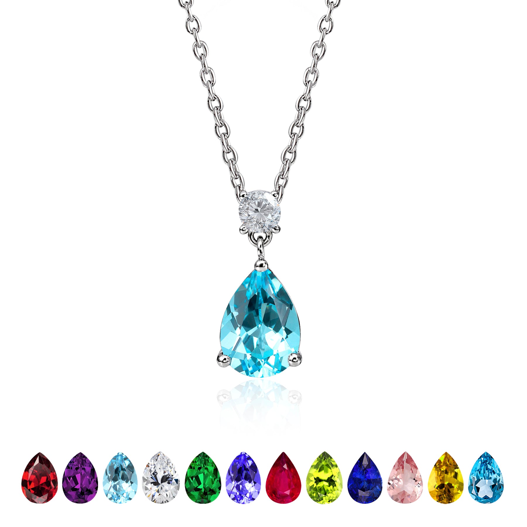 3.25 Carat Birthstones Round and Pear Cut Dangle Necklace