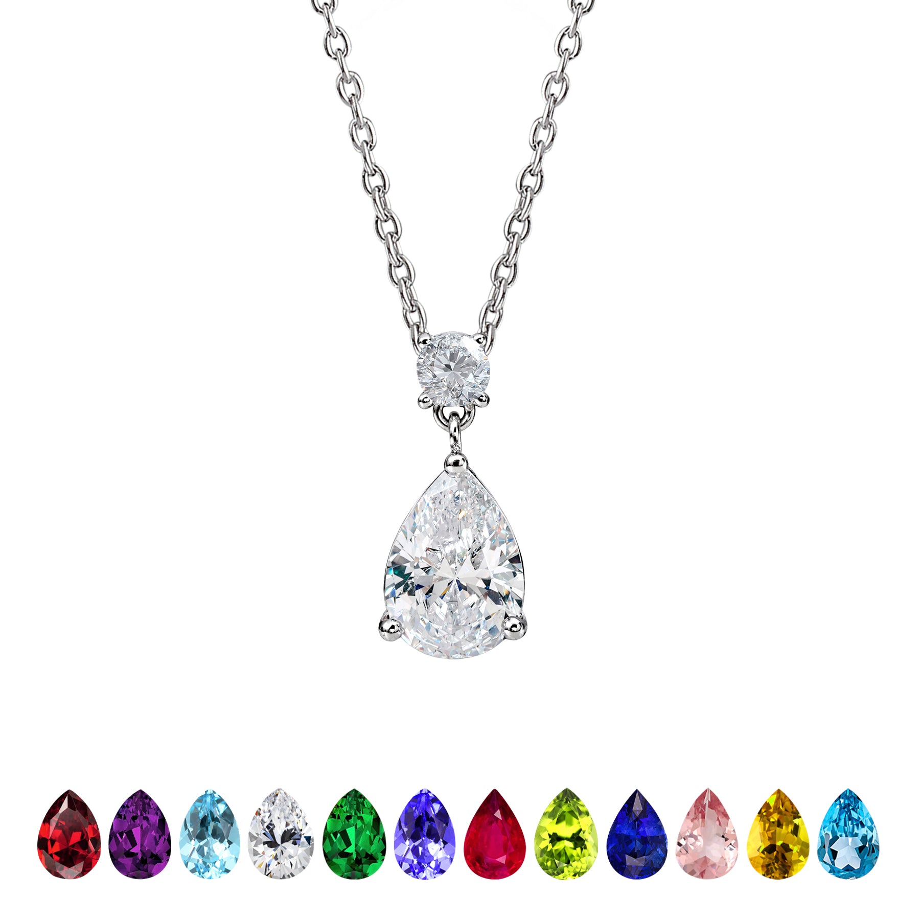 3.25 Carat Birthstones Round and Pear Cut Dangle Necklace