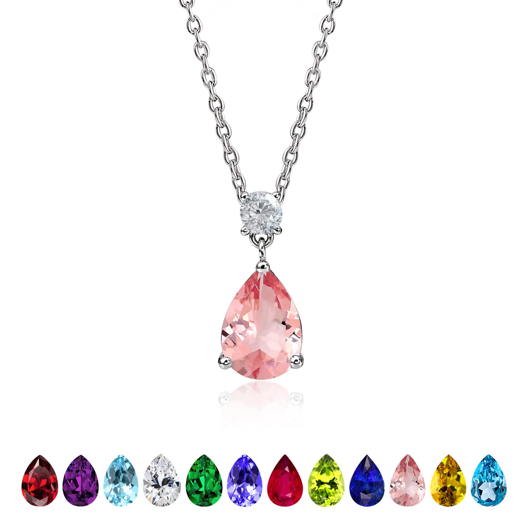 3.25 Carat Birthstones Round and Pear Cut Dangle Necklace