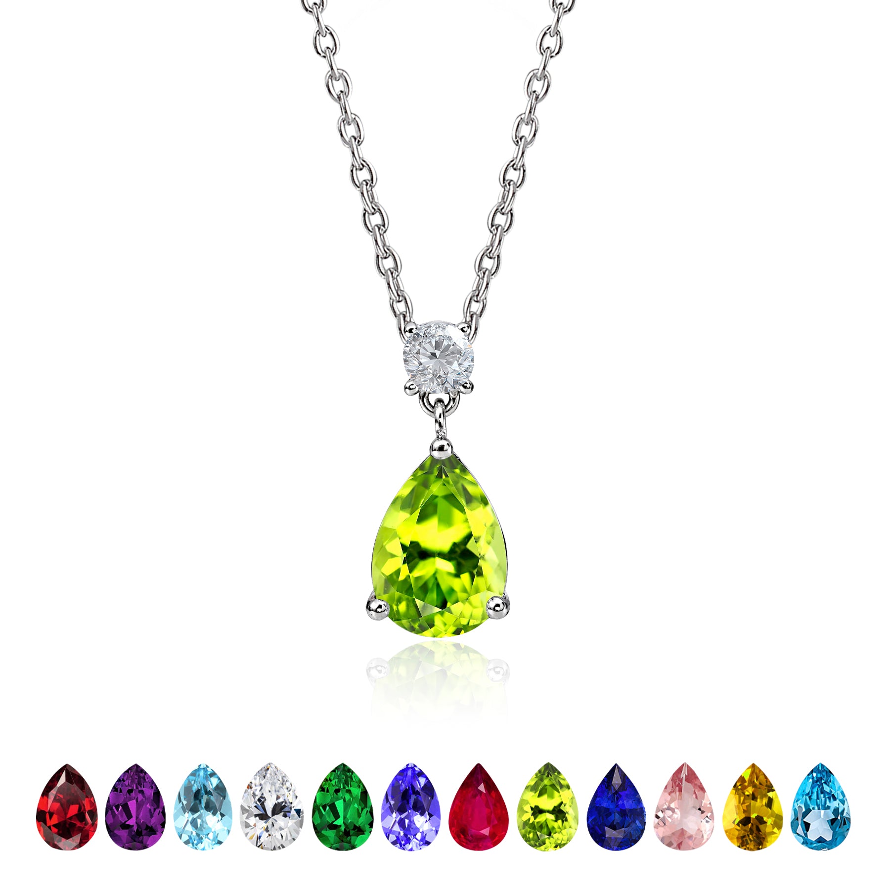 3.25 Carat Birthstones Round and Pear Cut Dangle Necklace