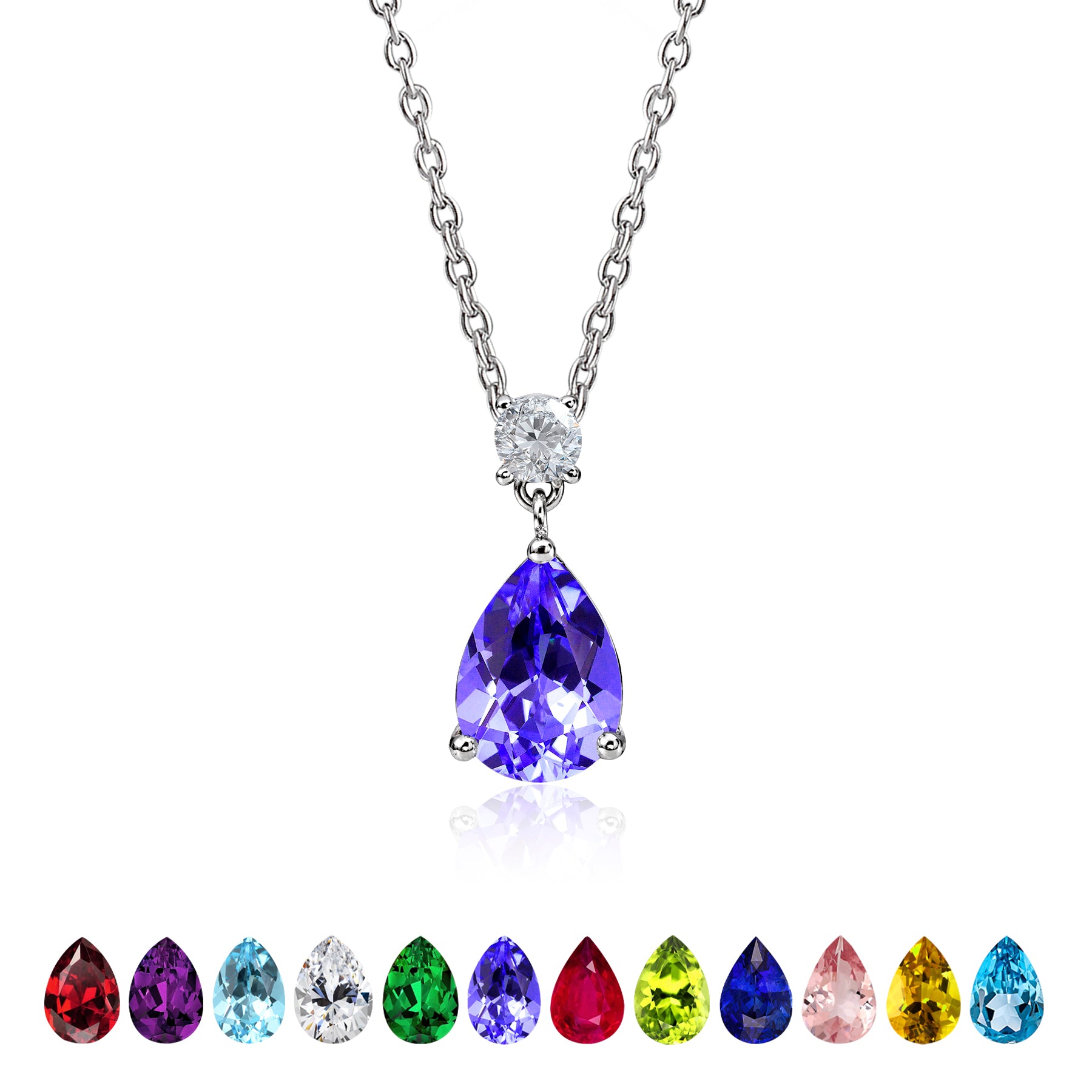 3.25 Carat Birthstones Round and Pear Cut Dangle Necklace