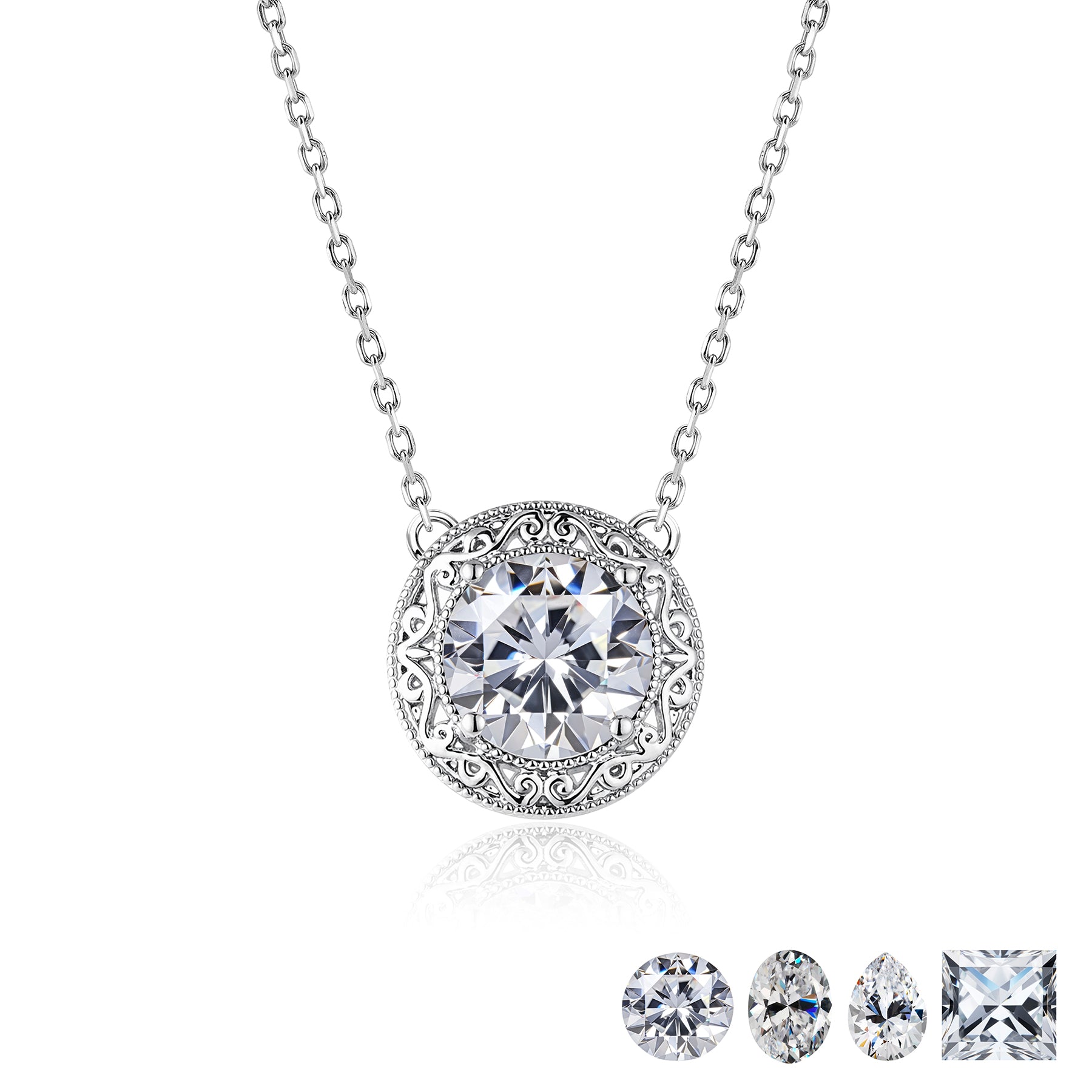 2 Carat Halo Moissanite Vintage Inspired Pendant Necklace