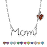 JeenMata Mom Pendant - Garnet January Birthstone Decorated Heart Charm Pendant Necklace in 18K White Gold Plating, Mother's Day, Gift for MOM
