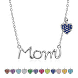 JeenMata Mom Pendant - Royal Blue Sapphire September Birthstone Decorated Heart Charm Pendant Necklace in 18K White Gold Plating, Mother's Day, Gift for MOM