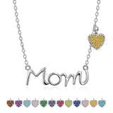 JeenMata Mom Pendant - Citrine November Birthstone Decorated Heart Charm Pendant Necklace in 18K White Gold Plating, Mother's Day, Gift for MOM