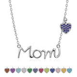 JeenMata Mom Pendant - Alexandrite June Birthstone Decorated Heart Charm Pendant Necklace in 18K White Gold Plating, Mother's Day, Gift for MOM