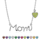 JeenMata Mom Pendant - Peridot August Birthstone Decorated Heart Charm Pendant Necklace in 18K White Gold Plating, Mother's Day, Gift for MOM