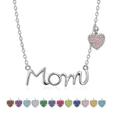 JeenMata Mom Pendant - Pink Tourmaline October Birthstone Decorated Heart Charm Pendant Necklace in 18K White Gold Plating, Mother's Day, Gift for MOM