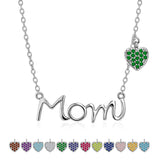JeenMata Mom Pendant - Emerald May Birthstone Decorated Heart Charm Pendant Necklace in 18K White Gold Plating, Mother's Day, Gift for MOM