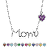 JeenMata Mom Pendant - Amethyst February Birthstone Decorated Heart Charm Pendant Necklace in 18K White Gold Plating, Mother's Day, Gift for MOM