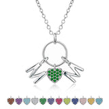 JeenMata Circle Pendant with MOM Charms Pendant Necklace - May Emerald Birthstone - Dark Green Stone Embellished in 18K White Gold Plating, Mother's Day, Gift for MOM