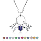 JeenMata Circle Pendant with MOM Charms Pendant Necklace - June Alexandrite Birthstone - Multi-Color Purple Stone Embellished in 18K White Gold Plating, Mother's Day, Gift for MOM