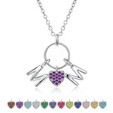JeenMata Circle Pendant with MOM Charms Pendant Necklace - February Amethyst Birthstone - Purple Stone Embellished in 18K White Gold Plating, Mother's Day, Gift for MOM