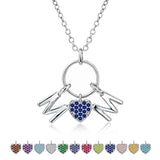 JeenMata Circle Pendant with MOM Charms Pendant Necklace - September Royal Blue Sapphire Birthstone - Dark Blue Stone Embellished in 18K White Gold Plating, Mother's Day, Gift for MOM