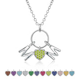 JeenMata Circle Pendant with MOM Charms Pendant Necklace - August Peridot Birthstone - Light Green Stone Embellished in 18K White Gold Plating, Mother's Day, Gift for MOM