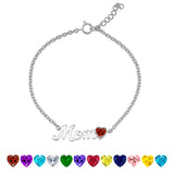 MOM January Garnet Birthstone - Heart Charm Chain Bracelet in 18K White Gold Plating for Women, Mother's Day Gift