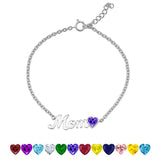MOM June Alexandrite Birthstone - Heart Charm Chain Bracelet in 18K White Gold Plating for Women, Mother’s Day Gift