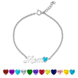MOM March Aquamarine Birthstone - Heart Charm Chain Bracelet in 18K White Gold Plating for Women, Mother’s Day Gift