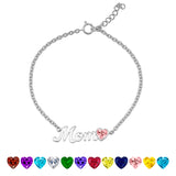 MOM October Pink Tourmaline Birthstone - Heart Charm Chain Bracelet in 18K White Gold Plating for Women, Mother’s Day Gift