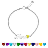 MOM August Peridot Birthstone - Heart Charm Chain Bracelet in 18K White Gold Plating for Women, Mother’s Day Gift