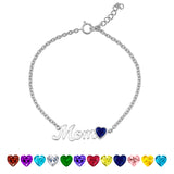 MOM September Royal Blue Sapphire Birthstone - Heart Charm Chain Bracelet in 18K White Gold Plating for Women, Mother’s Day Gift