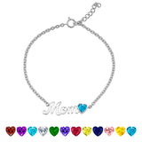 MOM December Blue Topaz Birthstone - Heart Charm Chain Bracelet in 18K White Gold Plating for Women, Mother’s Day Gift