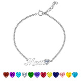 MOM April Cubic Zirconia Birthstone - Heart Charm Chain Bracelet in 18K White Gold Plating for Women, Mother’s Day Gift