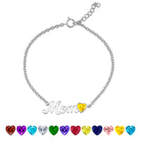 MOM November Citrine Birthstone - Heart Charm Chain Bracelet in 18K White Gold Plating for Women, Mother’s Day Gift