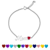 MOM July Ruby Birthstone - Heart Charm Chain Bracelet in 18K White Gold Plating for Women, Mother’s Day Gift