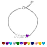 MOM February Amethyst Birthstone - Heart Charm Chain Bracelet in 18K White Gold Plating for Women, Mother’s Day Gift
