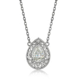 1 Carat Pear Cut Vintage Filigree Necklace - Moissanite Pendant in 18K White Gold Plating for Women