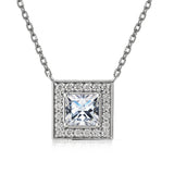1 Carat Art Deco-Inspired Princess Cut Moissanite Pendant - in 18K White Gold Plating Necklace for Women