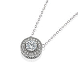 1 Carat Round Halo Moissanite Pendant Necklace - Vintage Inspired Pendant in 18K White Gold Plating for Women