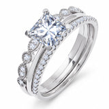 3.25 Carat Princess Wedding Ring Set - Bridal Set - Wedding Trio Set - Engagement Ring - Art Deco Ring - Promise Ring - Sterling Silver