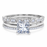 3.25 Carat Princess Wedding Ring Set - Bridal Set - Wedding Trio Set - Engagement Ring - Art Deco Ring - Promise Ring - Sterling Silver