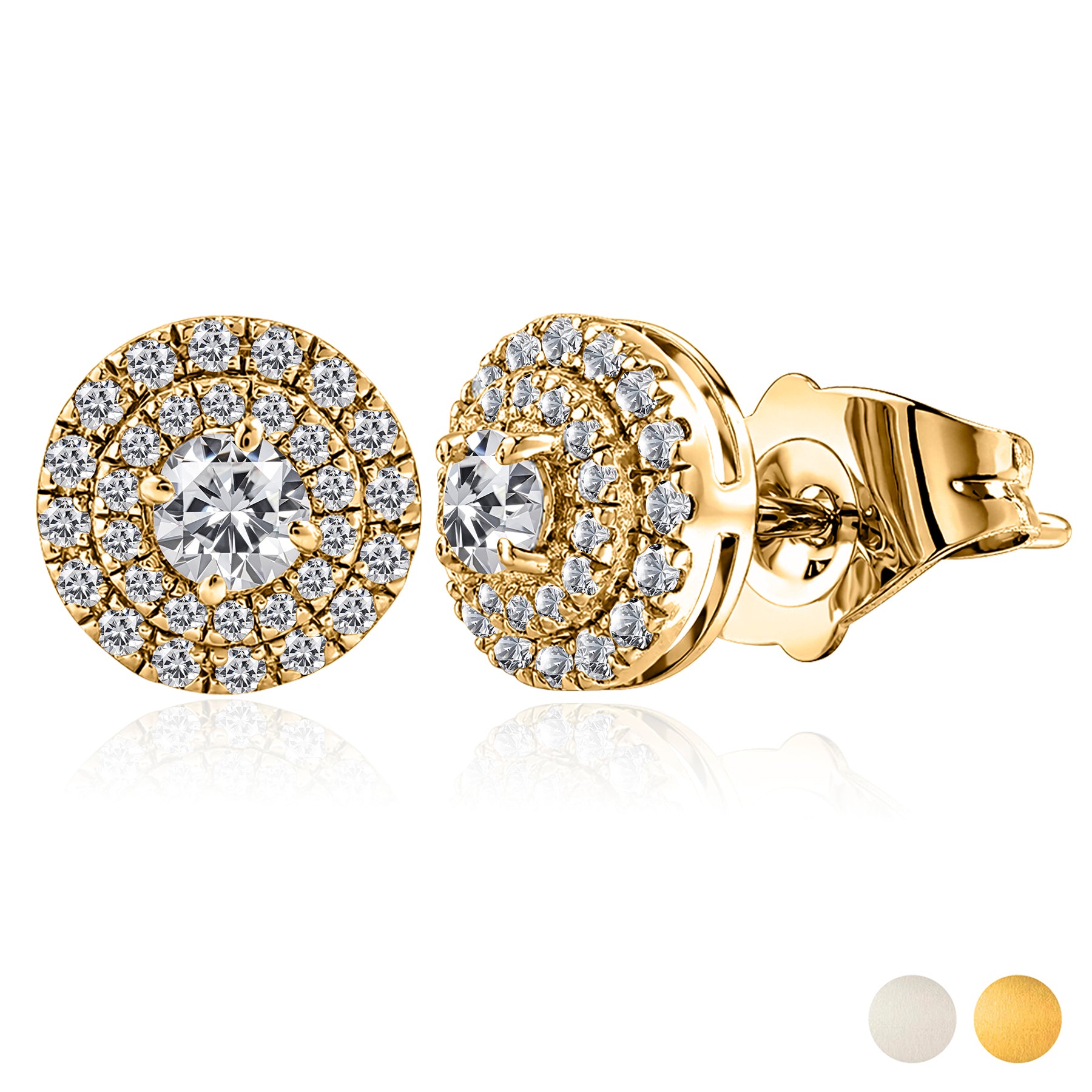 Lab Grown Diamond Halo Stud Earrings - Round Cut Stud Earrings for Women in Gold Plating
