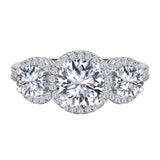 JeenMata 2.25 Carat Round Brilliant Cut Moissanite - Three Stone Engagement Rings in 18K White Gold Plating for Women