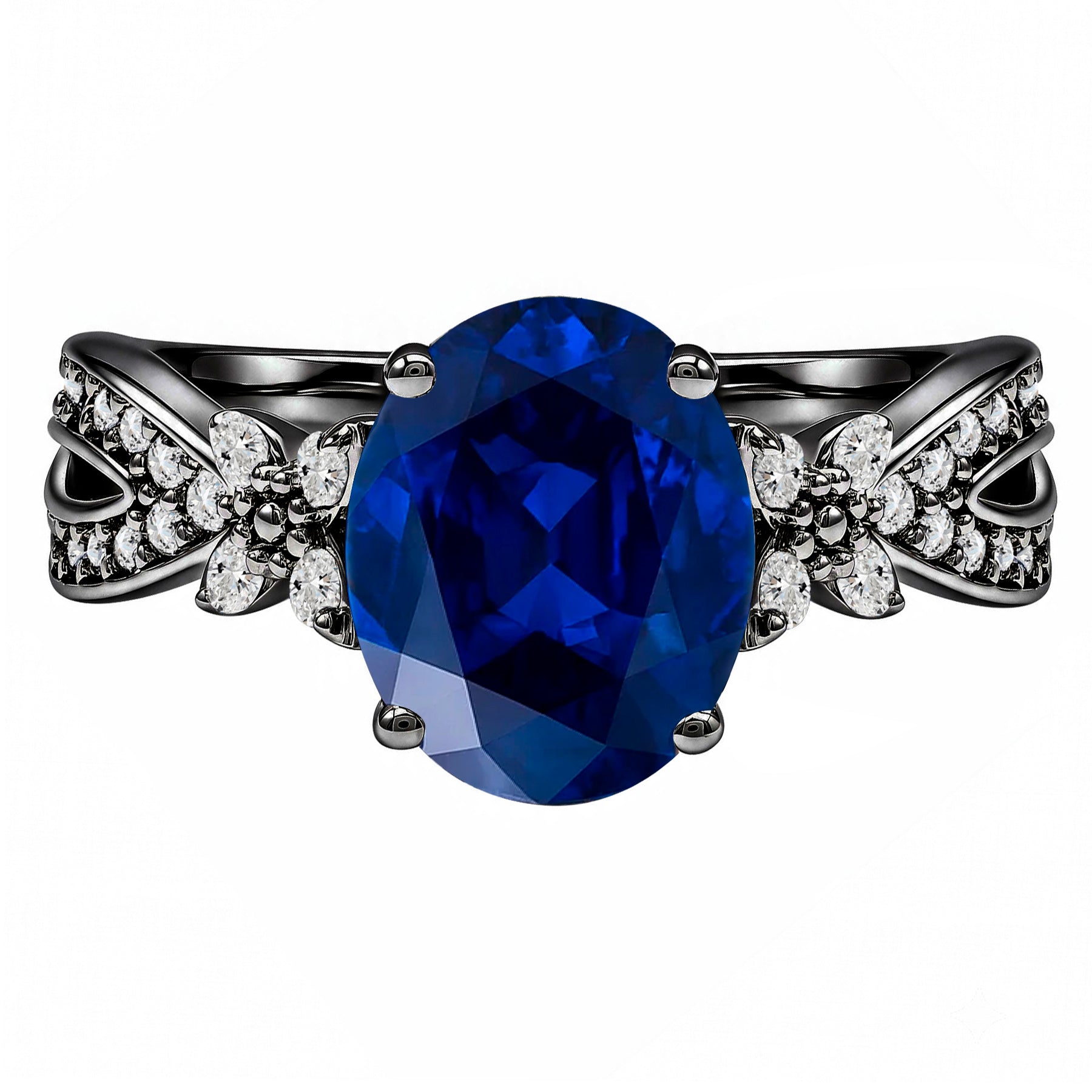 Butterfly 3.5 Ct Oval Cut Blue Sapphire Milgrain Engagement Ring