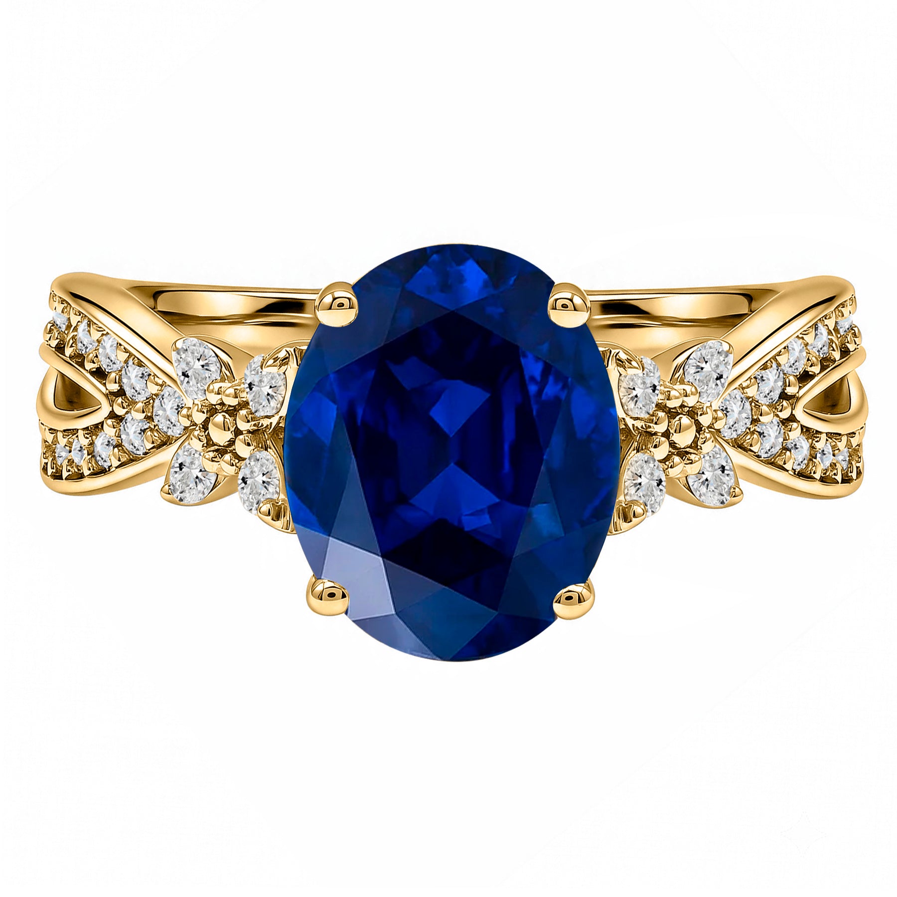 Butterfly 3.5 Ct Oval Cut Blue Sapphire Milgrain Engagement Ring