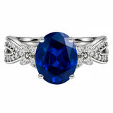 Butterfly 3.5 Ct Oval Cut Blue Sapphire Milgrain Engagement Ring