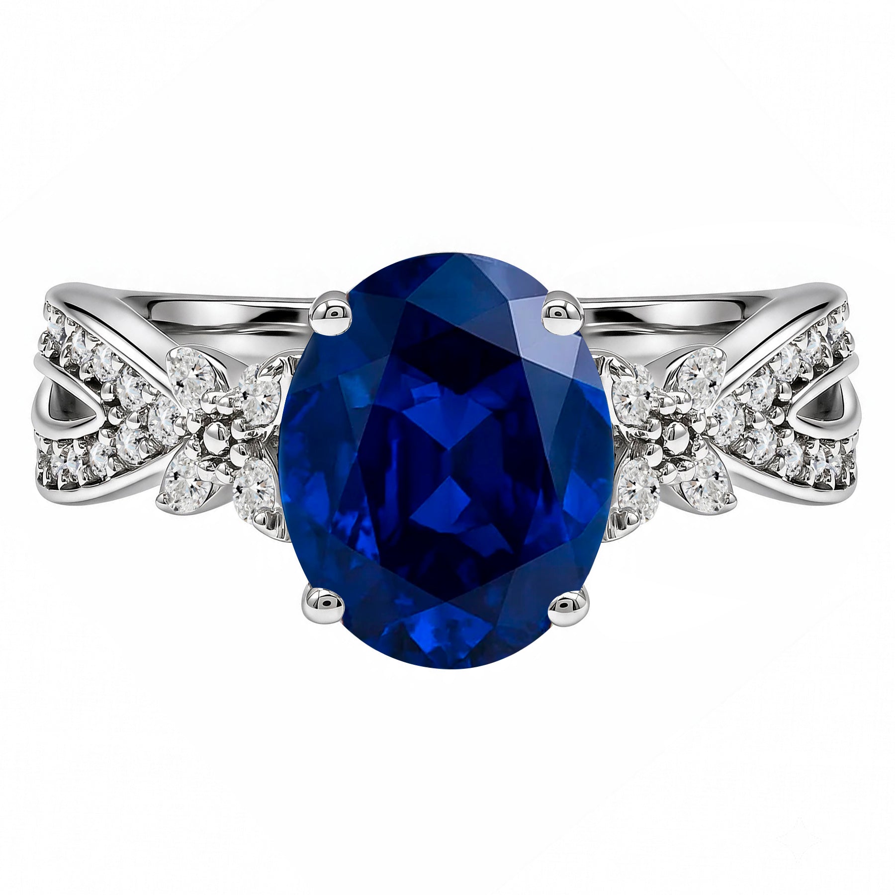 Butterfly 3.5 Ct Oval Cut Blue Sapphire Milgrain Engagement Ring