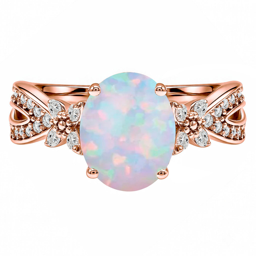 Inifnity 3.5 Ct Oval Cut Lab Created Opal Milgrain Engagement Ring