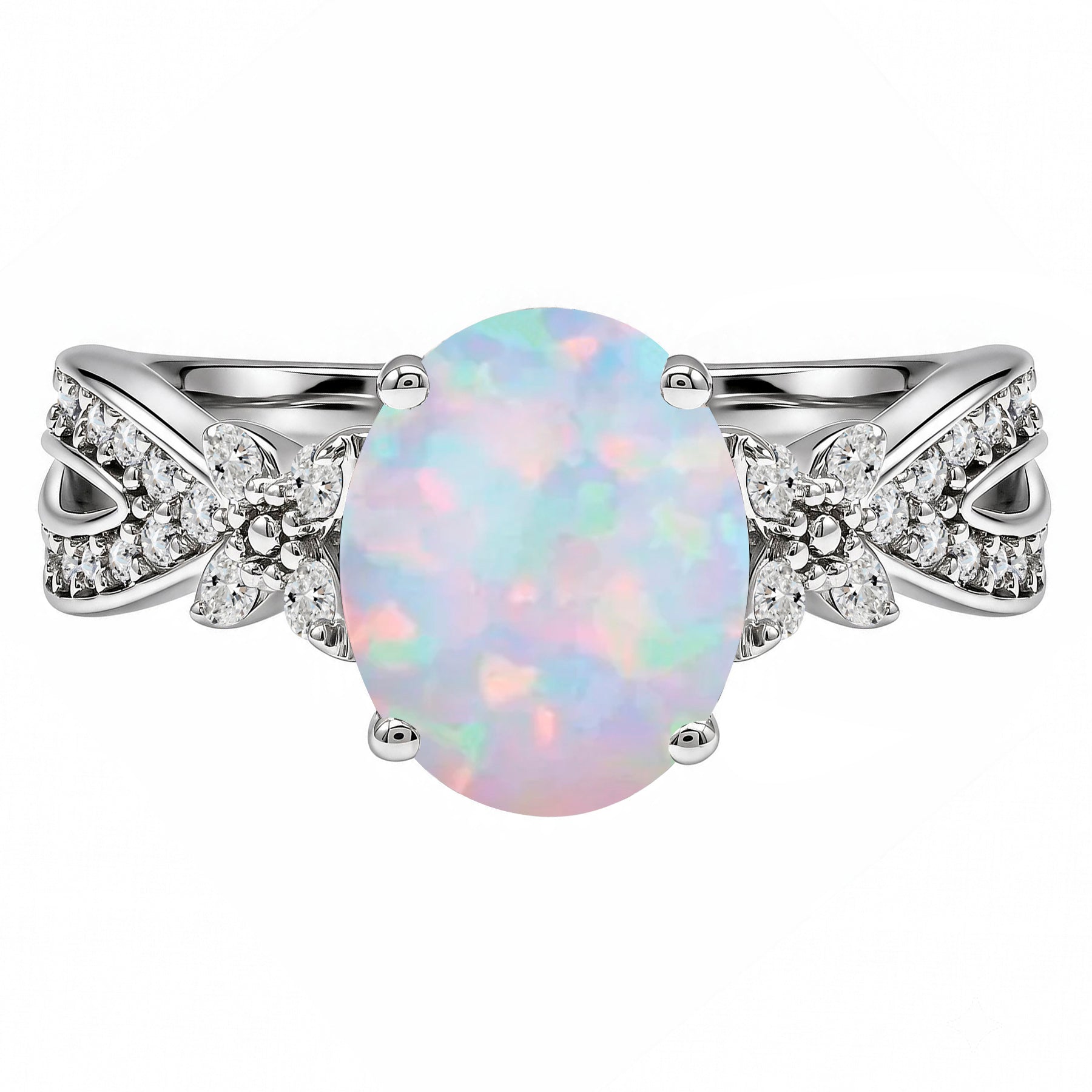 Inifnity 3.5 Ct Oval Cut Lab Created Opal Milgrain Engagement Ring
