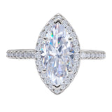 JeenMata 2.25 Carat Marquise Cut Moissanite Halo Engagement Ring for Women, Marquise Solitaire with Round Halo Accents in 18K White Gold Plating For Women
