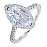 JeenMata 2.25 Carat Marquise Cut Moissanite Halo Engagement Ring for Women, Marquise Solitaire with Round Halo Accents in 18K White Gold Plating For Women