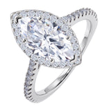 JeenMata 2.25 Carat Marquise Cut Moissanite Halo Engagement Ring for Women, Marquise Solitaire with Round Halo Accents in 18K White Gold Plating For Women