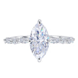 JeenMata 2.50 Carat Marquise Cut Moissanite Engagement Ring for Her, Solitaire Marquise Ring with Round & Marquise Side Stones in 18K White Gold Plating for Women