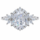 JeenMata 3 Carat Oval Cut Moissanite - Halo Engagement Ring in 18K White Gold Plating for Women
