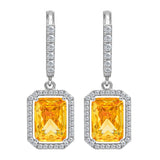 Luxury Yellow Stone Halo Hoop Earrings – Rectangular Drop Fashion Jewelry